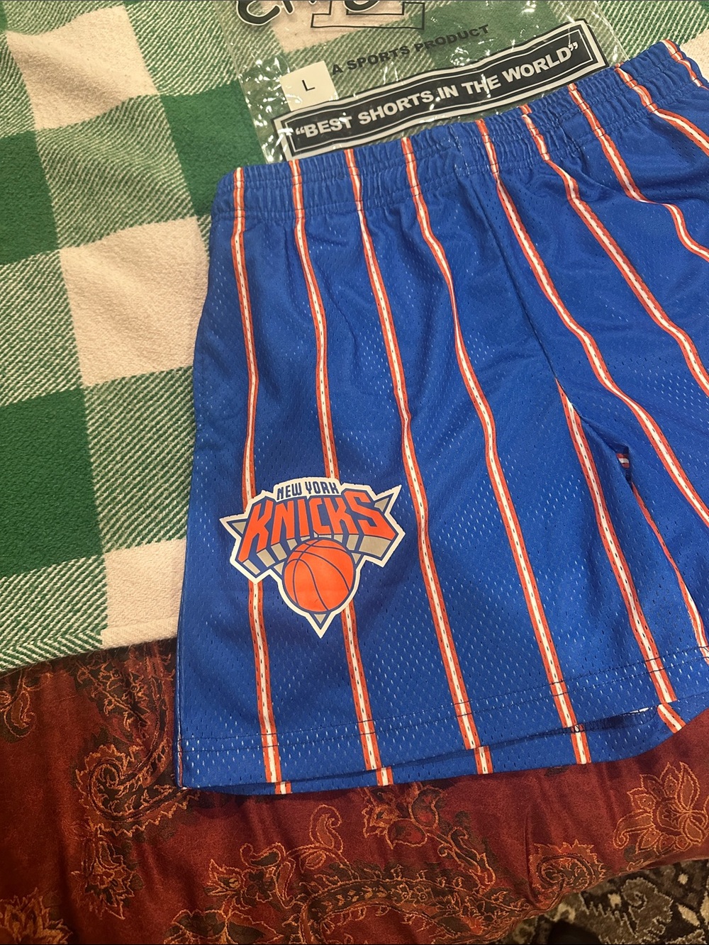 Eric Emanuel New York Knicks Blue with Orange Pinstripe Basketball Shorts - Picture 3 of 5